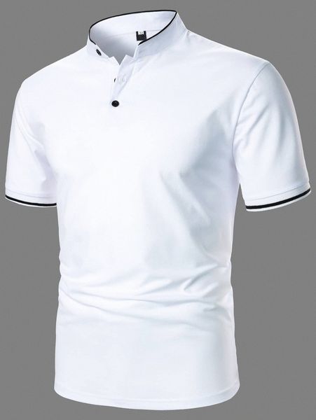 

men half button mock neck polo shirt s3ag#, White;black