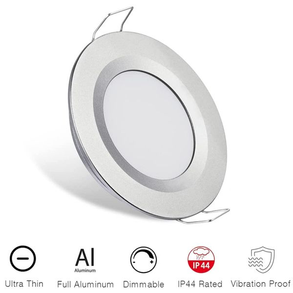 Topoch LED-Downlight, rundes Licht, 6er-Pack, 3 W, superschlanke Federklemmenmontage, Vollaluminium-Puck-Lampe, DC12 V, dimmbare Kuppelleuchten für Wohnmobile, Marine