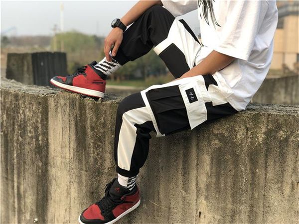 

новые мужского хип-хоп брюки jogger мульти-карман свободный черный и белые смешанный цвет случайного комбинезон высокого качества мужской сп, Black