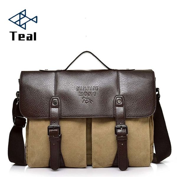 

2020 new canvas leather briefcase casual vintage men's crossbody bussiness shoulder messenger bag for women man unisex