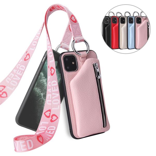 

luxury leather case for iphone 12 11 pro 8 7 6 plus phone cover with lanyard for iphone x xs max xr wallet back cover cases