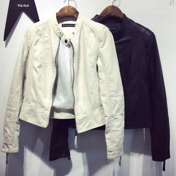 

2020 new slim solid color leather coat female short women's leather motorcycle fashion leisure clothing women's jacket1, Black