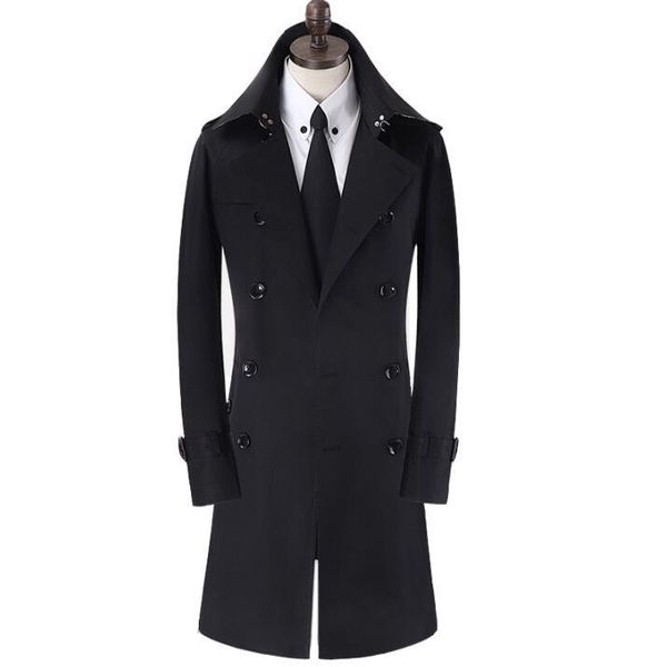 

men's trench coats black mens man double breasted long coat men clothes slim fit overcoat sleeve spring autumn designer, Tan;black