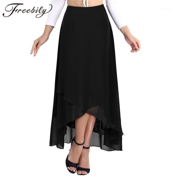 

elegant high waist irregular hem ballroom practice wear women maxi long chiffon skirt contemporary stage lyrical dance costumes1, Black;red