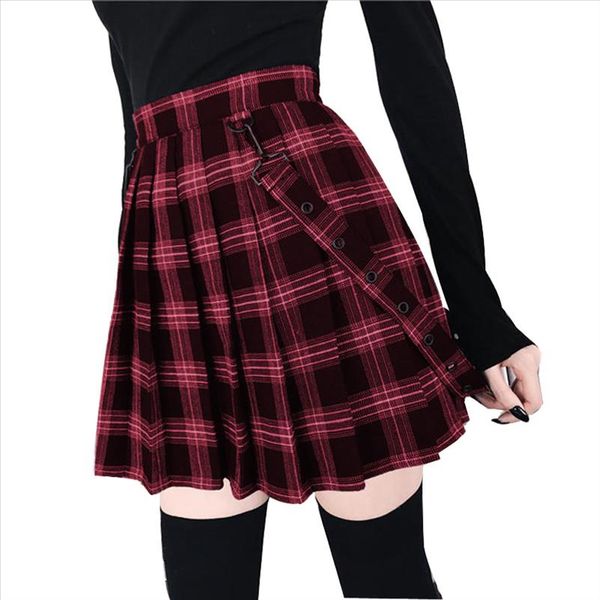 

gothic plaid mini skirt women vintage high waist a line pleated skirts harajuku bf wind casual plus size women cloth jupe femme, Black