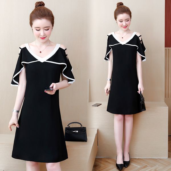 

woman of the ladies summer with cleavage in v big plus size casual skinny blouse loose dress clothes lfcd, Black;gray