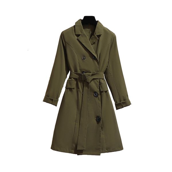 

women's trench spring autumn casual green black thin suit collar long sleeve double breasted lace-up plus size windbreaker coats, Tan;black