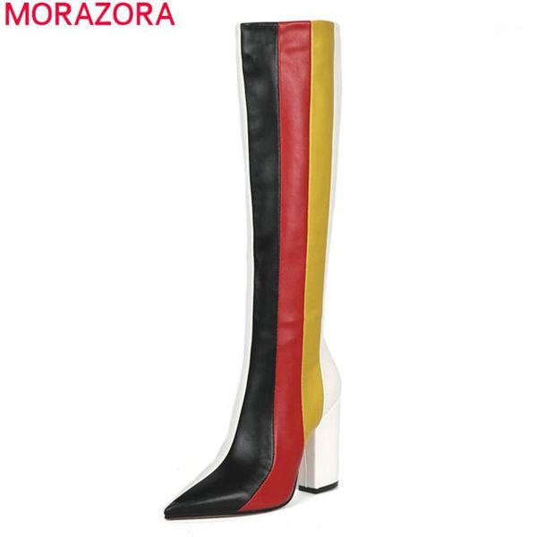 

boots morazora 2021 arrival thigh high women mixed colors autumn winter heels party dress shoes woman long boots1, Black