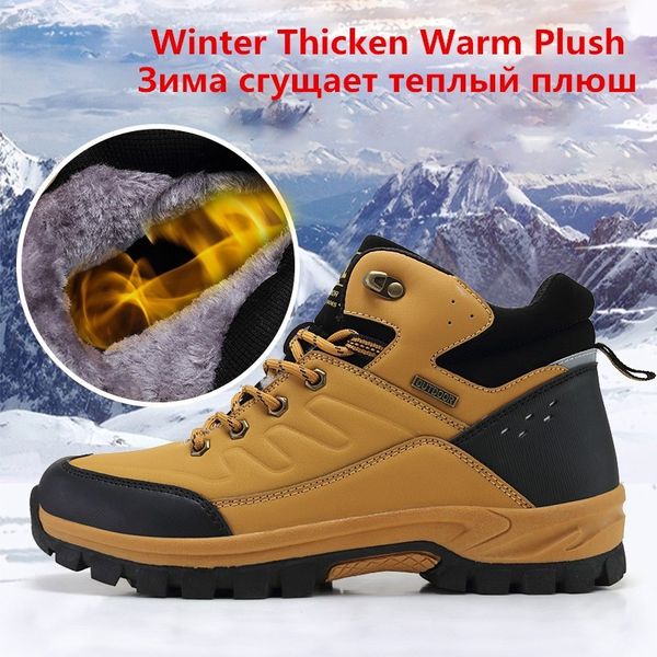 

brand winter men's boots warm men's snow boots leather waterproof men sneakers outdoor men hiking boots work shoes 201019, Black
