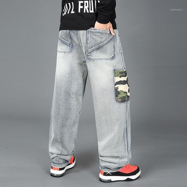 

men's jeans for men mens modis straight denim cargo pants biker baggy loose blue1, Blue