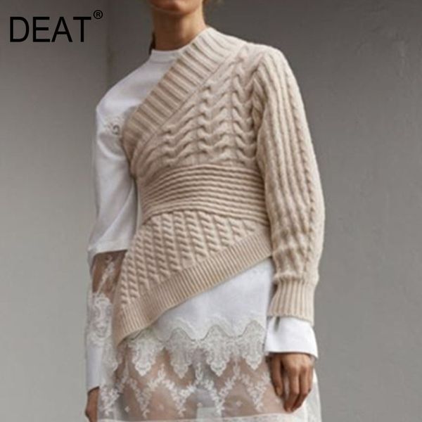 

deat new spring fashion women solid color oblique shoulder irregular sweater streetwear personality knit sweater tide pd123 201017, White;black