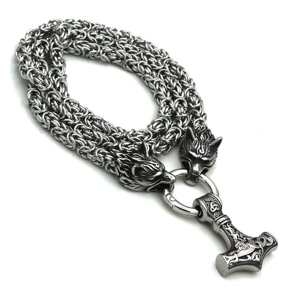 

popular jing series accessories necklace handmade chain stainless steel wolf head impactor mens nordic jewelry, Silver