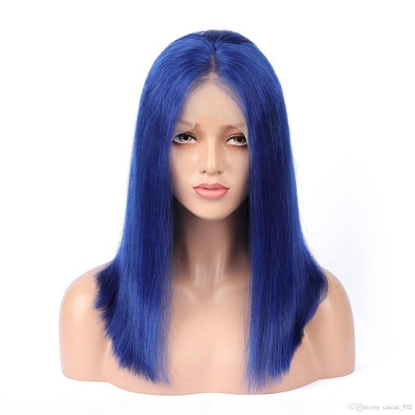 

предварительно сорванные короткие боб кружевные фронтальные парики #blue прямую малайзию человеческие волосы 130% плотность с детскими волос, Black;brown
