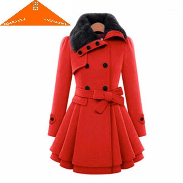 

jackets 2020 fashion woman winter elegant coats office ladies sweet blends jacket wth fur plus size 4xl clothing lwl6901, Black