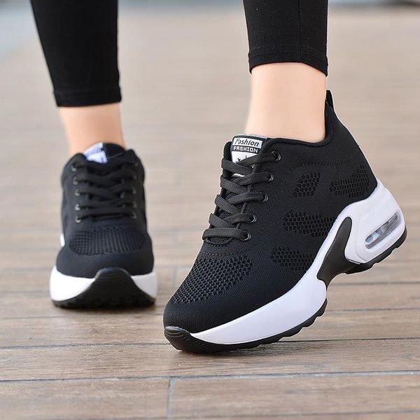 

autumn women creepers increasing height shoes woman casual slip on platform sneakerswoman elastic band footwear zapatos mujer lj200928, Black