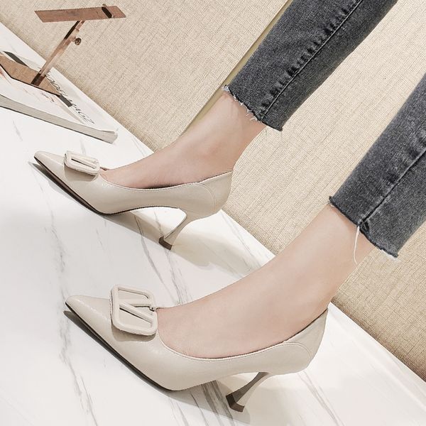 

soft leather non grinding high heels women's 2020 new slim heel korean fashion versatile black pointed shallow mouth single shoes