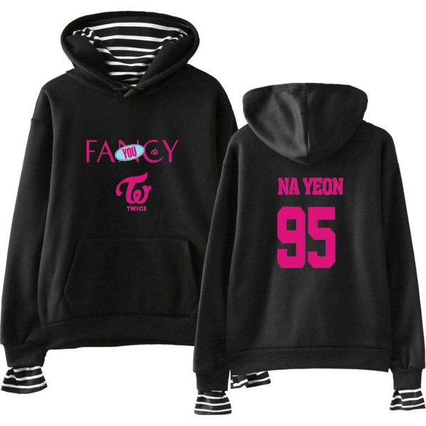 

men's hoodies & sweatshirts kpop twice fancy men fans fashion cotton fake two sweatshirt 2021 trendy casual clothing, Black