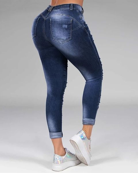 

plus size ripped distressed skinny jeans, Blue