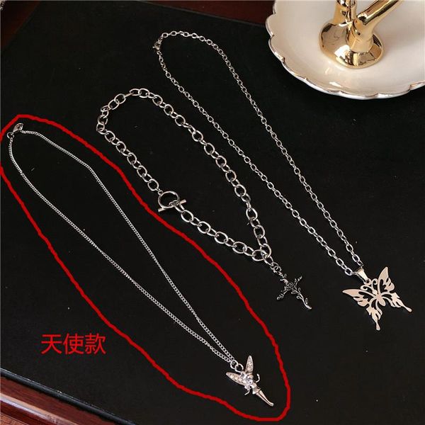 

kpop gothic harajuku многослойные angel cross rose подвеска бабочка цепи ожерелье для egirl женщины мужчины панк эстетические ювелирные wmth, Black;white
