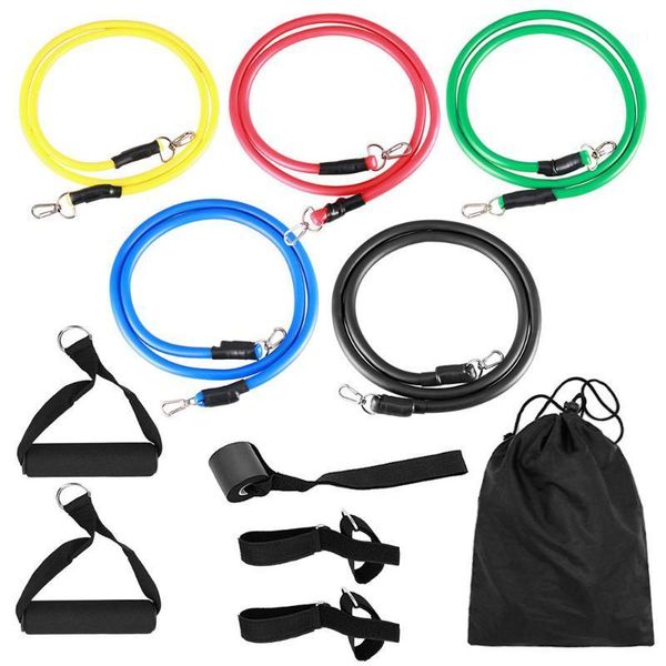 

resistance bands set (11pcs) exercise with door anchor handles ankle strap and carrying bag legs straps for physica1