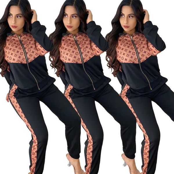 

contrast print two piece set women tracksuit autumn fashion short jacket trousers suit women sport suits jogging suit s-xxl, Gray