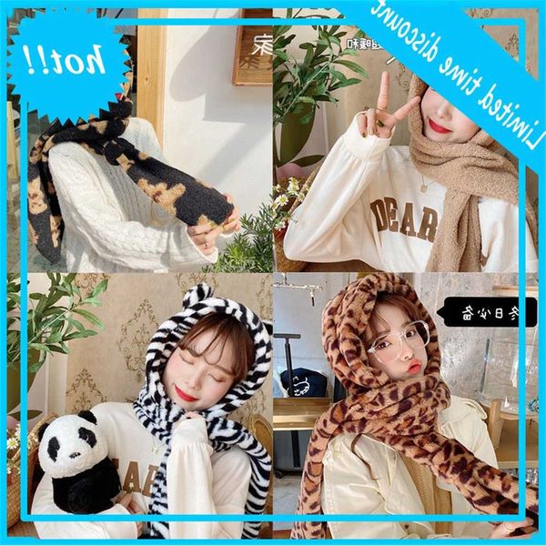 

011262 bear ear protection plush warm hat scarf one girl autumn and winter lovely hooded tide