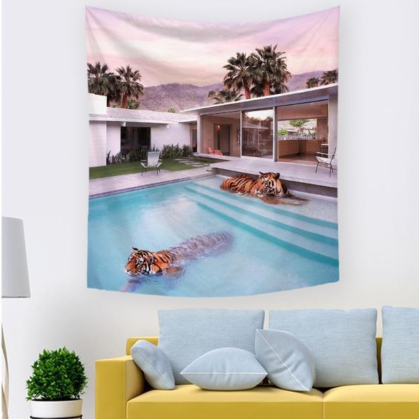 

holiday tapestry wall hanging animal print polyester bedspread beach mat home decorative tapestry1