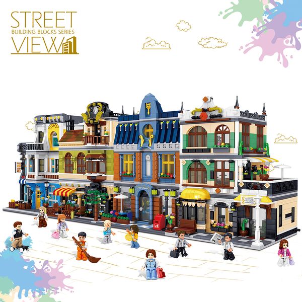

1367pcs creator architecture building blocks city street view bricks set summer coffee shop hill tavern toy gifts for children 1008
