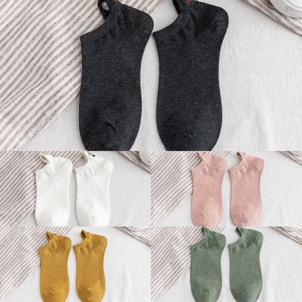 

zlg4c spring and summer socks boat women's shallow mouth boat new with embroidered colorful cartoon short socks s6o7f, Black