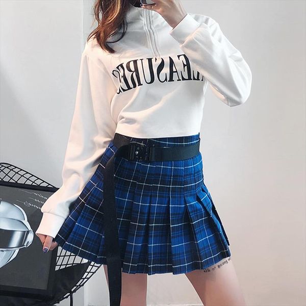 

spring autumn 2020 harajuku women fashion skirt cute blue pleated skirt punk style high waist female casual mini skirts womens, Black