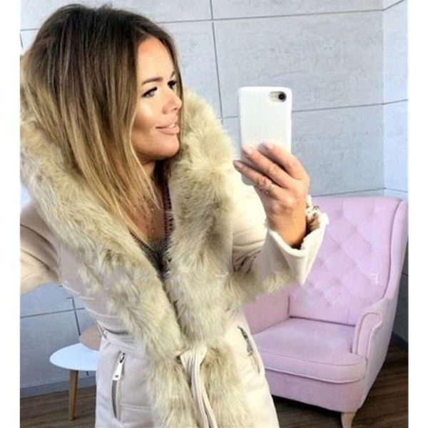 

fur women winter slim coats fashion new cardigan neck trend warm with mid-length female sashes long sleeve casual outerwear coats desig fpeg, Black