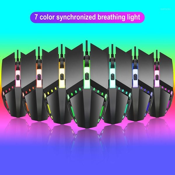 

mice hxsj s200 ergonomic wired office mouse colorful breathing light gaming with adjustable dpi for pc notebook lapgame1