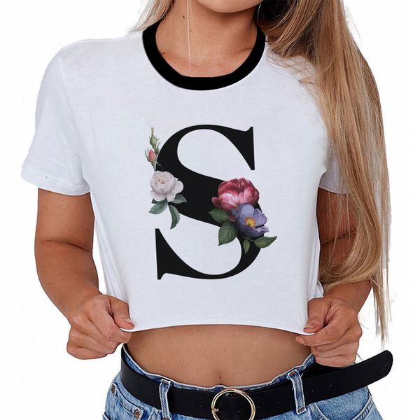 

alphabet s 26 english letter print tshirt harajuku casual white crop t shirt women 2020 summer gift for girl female t-shirt