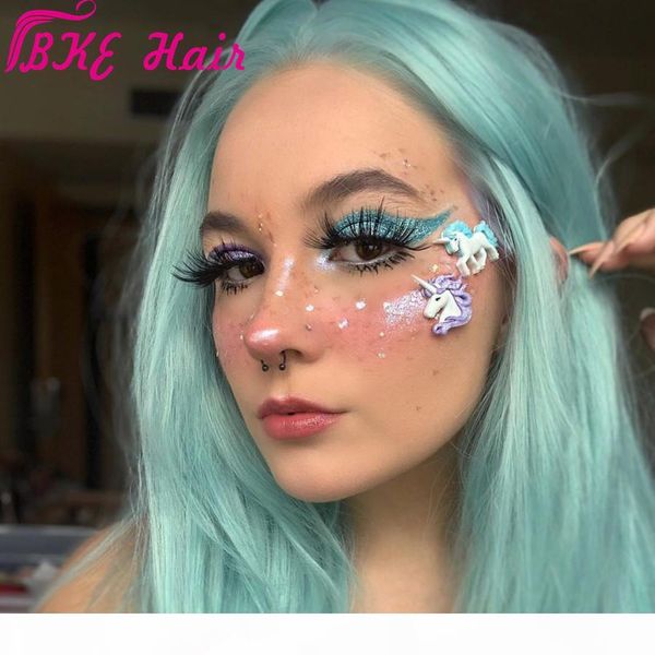 

long natural simulation human hair lace front wig mint green wigs long straight sythetic lace wig heat resistant cosplay wigs for women, Black