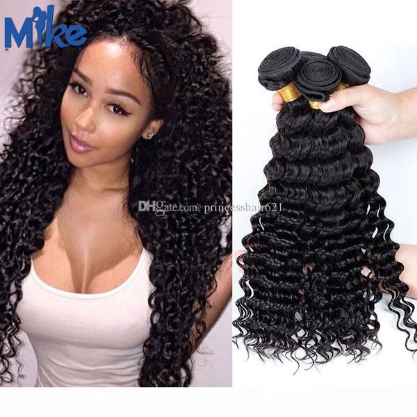 

mikehair бразильская глубокая волна волос плетение 3 связки необработанные перуанский малазийский индийских человеческих волос 8 «-30» deep, Black