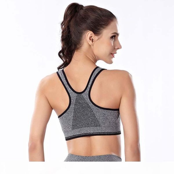 

women zipper bra fitness yoga sports bra for running gym padded wireshakeproof underwear push up seamless front bra yj0313, Red;black