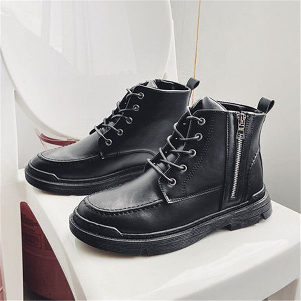 

2021 ale men's winter boots plus velvet british style tooling short black male korean style trendy black all match handsome