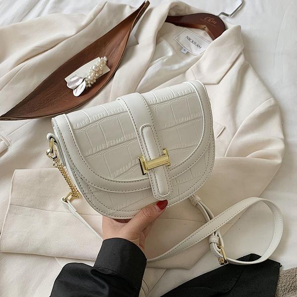 

autumn new fashion handbag solid color small square bag stone pattern chain