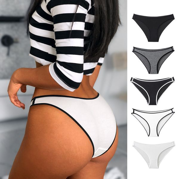 

contrast low waist comfortable sports women's pure cotton half pack buttock narrow ee seamless underwear, Black;pink