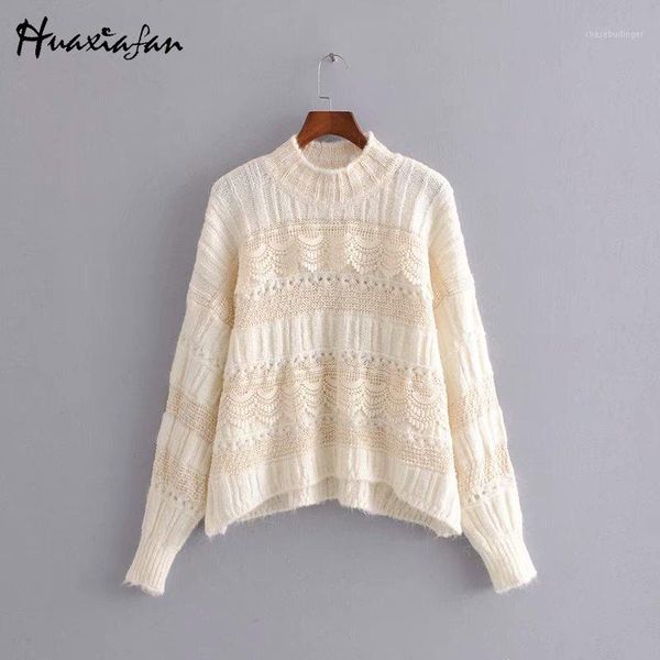 

huaxiafan women sweaters knitted patchwork pullover lace hollow out jumpers female long sleeve casual thickness sweaters1, White;black