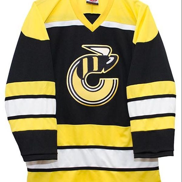 

rare real full embroidery vintage cincinnati stingers away black yellow 100% embroidery hockey jersey or custom any name or number jersey