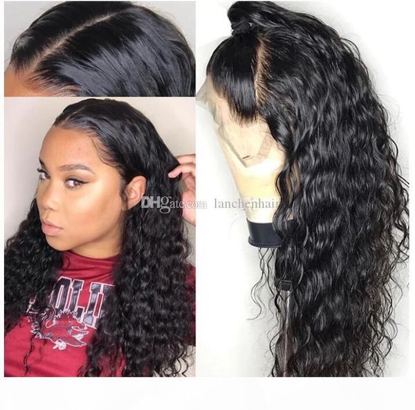 

human hair lace front wigs for black women 150% density brazilian water wave lace front wig with baby hair pre plucked bleached knots, Black;brown