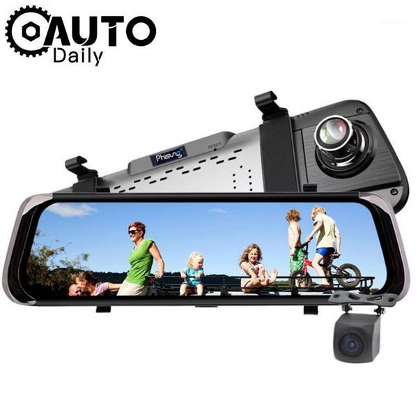 

car dvr 10" touch screen 1080p full hd dual lens rearview dash cam vehicle monitor video recorder camera auto detector camcorder1