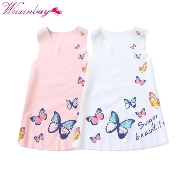 

2-7y kids girls sleeveless dress summer girls ice silk clothes baby girl butterfly princess dresses, Red;yellow