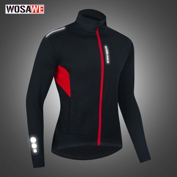 

racing jackets wosawe winter men's thermal warm cycling jacket windproof mountain bike riding windbreaker skiing pockets, Black;red