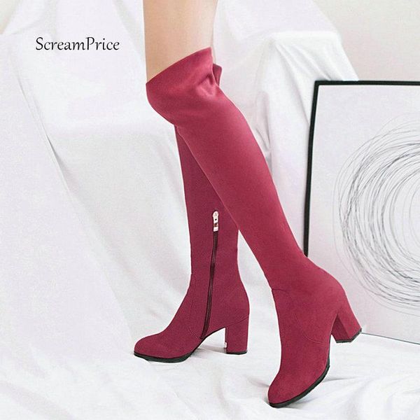 

boots female flock comfort square heel knee high fashion side zipper round toe women fall winter black blue leopard1