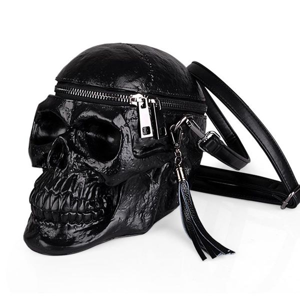 

3d skull shoulder bag crossbones messenger bag women fashion street leather zipper handbags punk design dropship