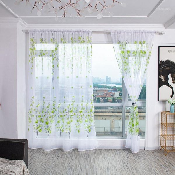 Vorhang-Vorhänge mit Blumenmuster, durchsichtige Fenstervorhänge für Schlafzimmer, transparentes Wohnzimmer, Stangentasche, Tüll-Blumen