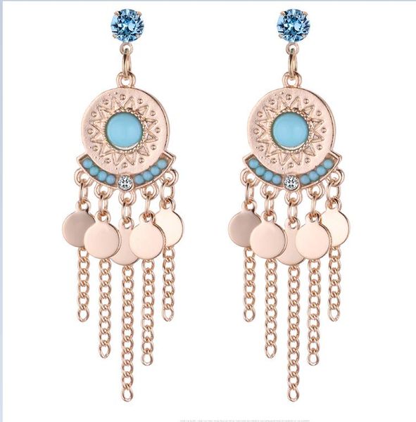 

2020 the new bohemian tassel long earrings seaside national style earrings, female blue rings 234, Golden;silver