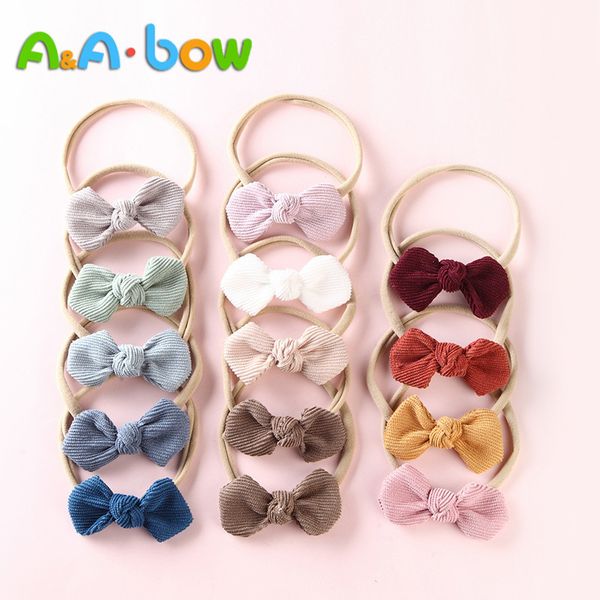 

14 pieces/batch corduroy bow headband girl.baby's stretch nylon headband with cute bow tiara hair accessories y200710, Slivery;white